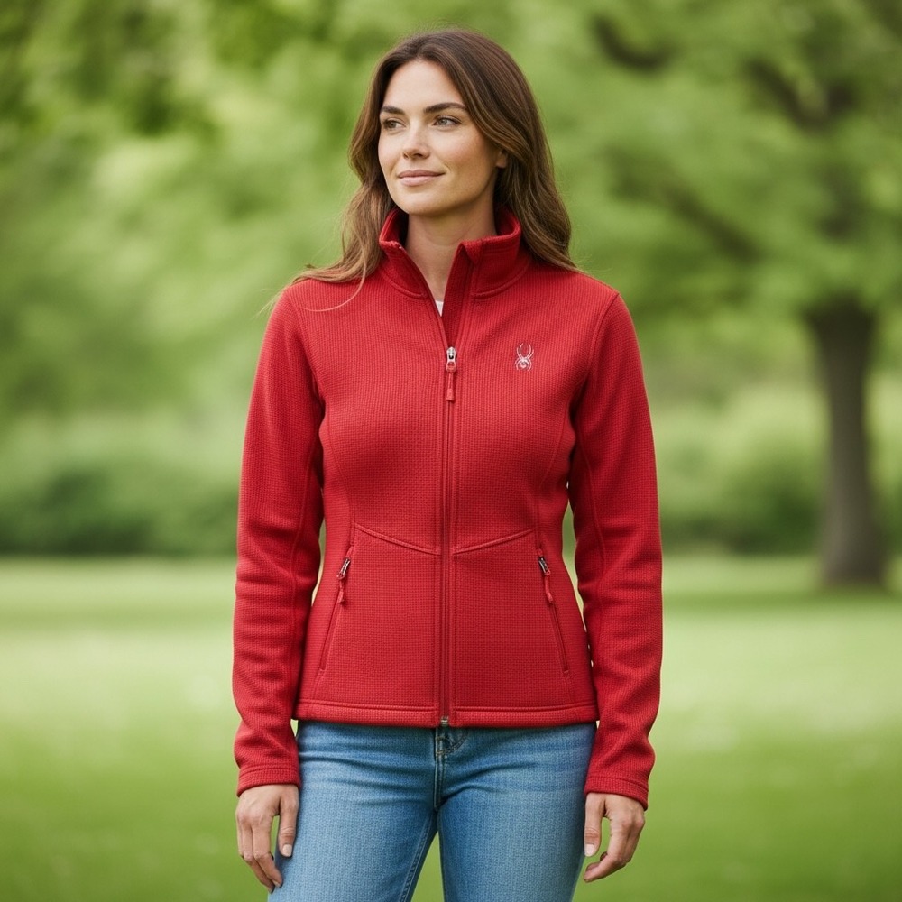 Spyder Womens Red Fleece‎ Full Zip Jacket Size Athletic Outdoor S